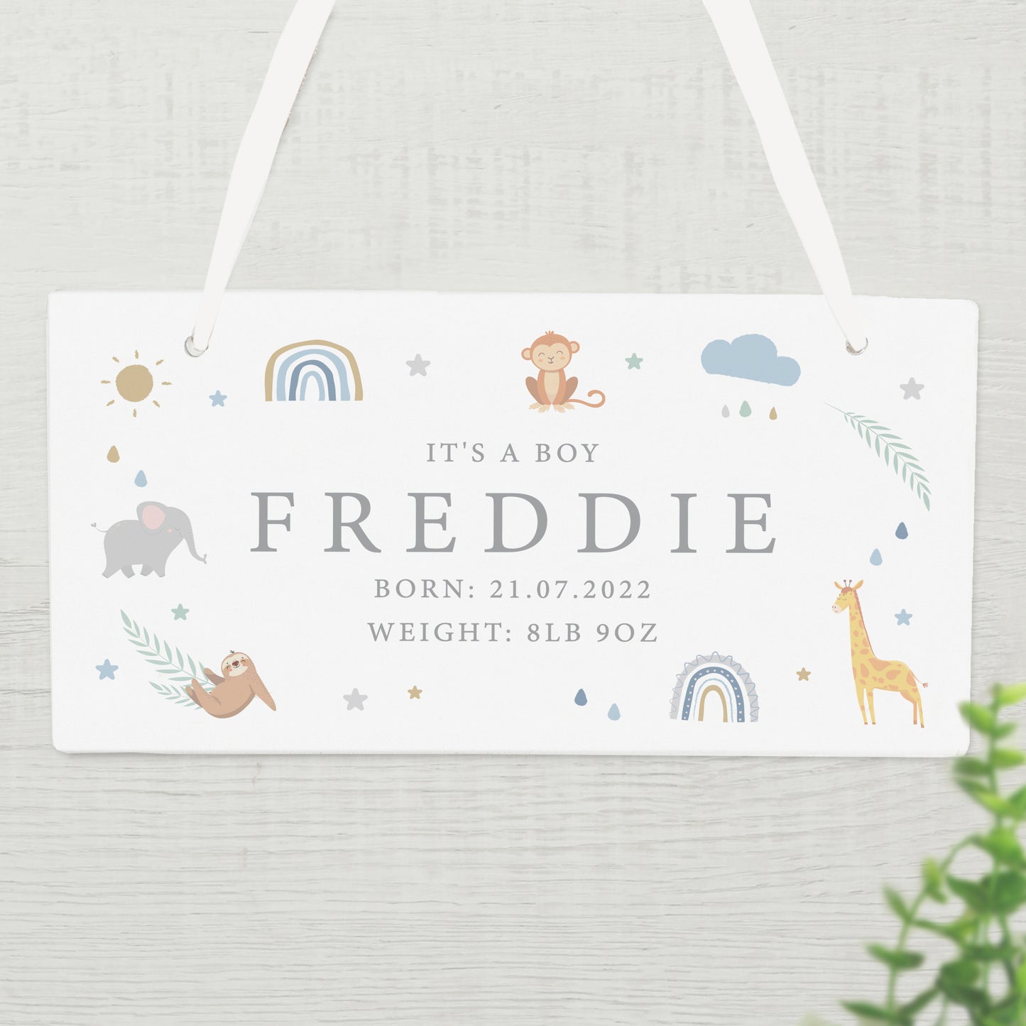 Personalised Safari Animals Wooden Sign