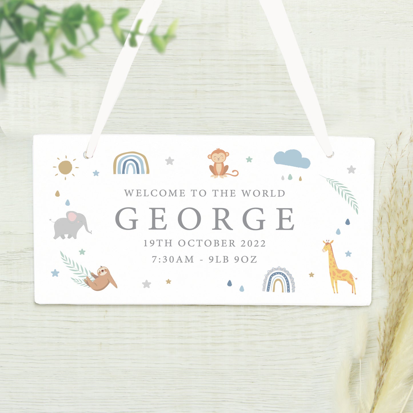Personalised Safari Animals Wooden Sign
